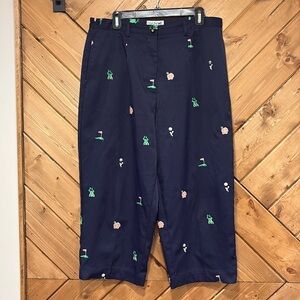 Coral Bay Golf Navy Capris with Green Golf, Frog and Flower Motif Embroidery